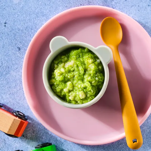 Hähnchen-Broccoli-Stampf mit Spinat und Reis