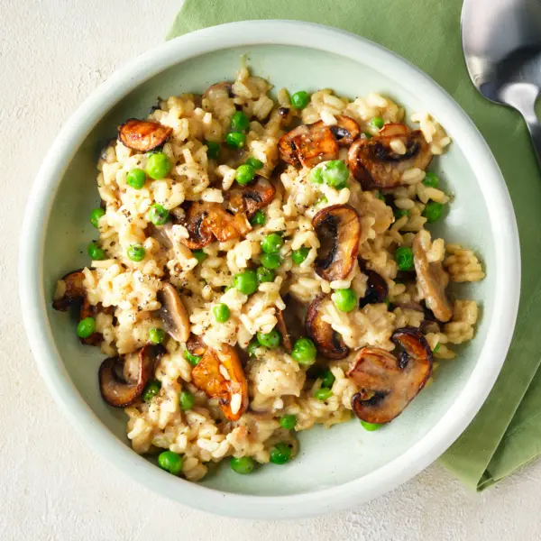 Veganes Pilzrisotto mit Erbsen