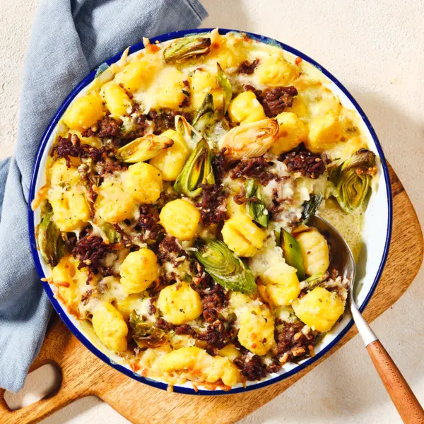 Käse-Lauch-Auflauf mit Gnocchi