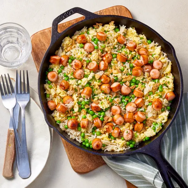 Gebratener Reis mit Würstchen