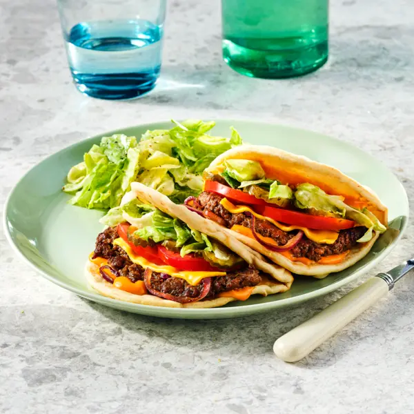 Fladenbrot-Smash-Cheeseburger