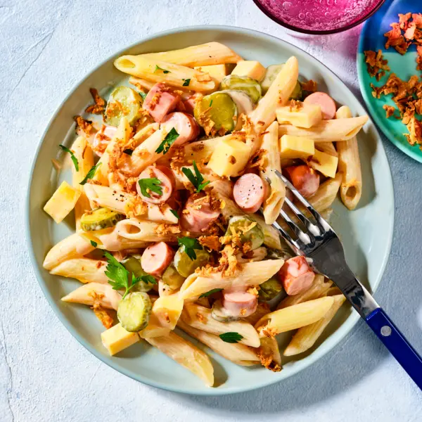 Hot-Dog-Nudelsalat
