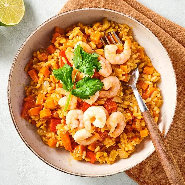 Curry-Risotto mit Garnelen