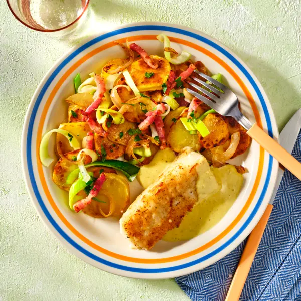 Pannfisch mit Bratkartoffeln und Senfsoße