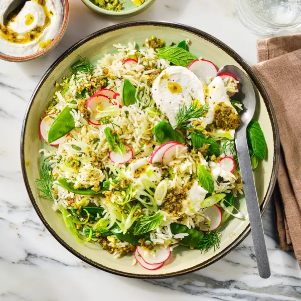 Reissalat mit Harissa und Fetacreme