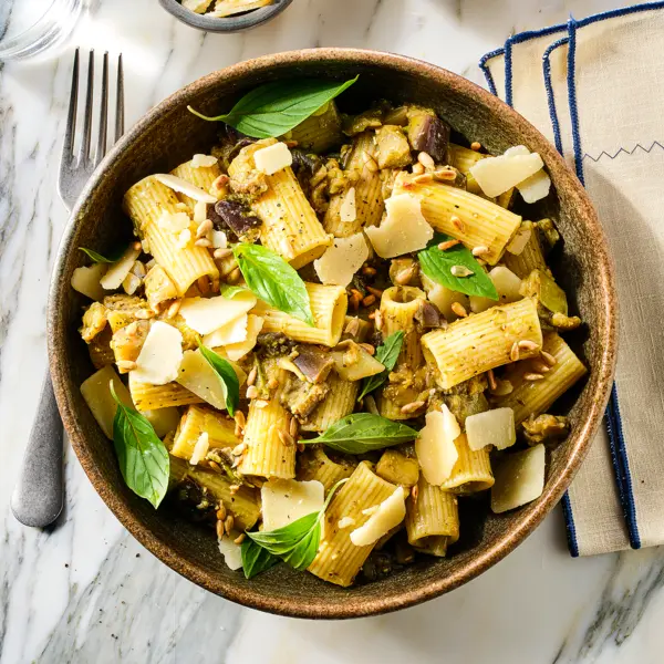 Miso-Pasta mit Aubergine und Sonnenblumenkernen