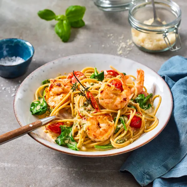 Garnelen-Pasta mit Pesto-Sauce