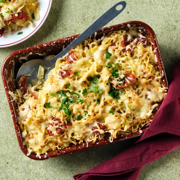 Überbackene Kohlnudeln