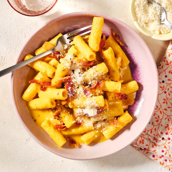 Kürbis-Carbonara mit Guanciale