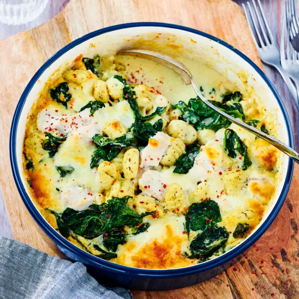Gnocchi-Auflauf mit Hähnchen und Spinat