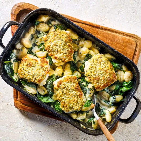 Schlemmerfilet mit Gnocchi-Spinat-Auflauf