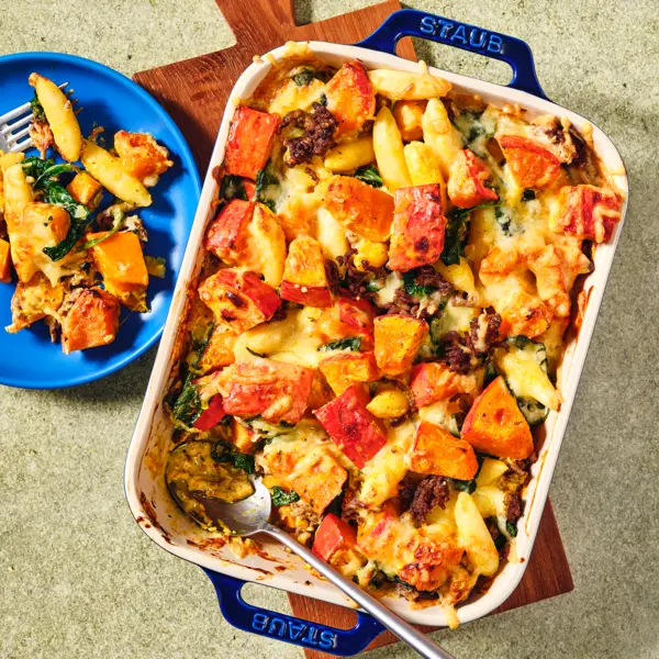 Kürbis-Hackfleisch-Gratin mit Schupfnudeln