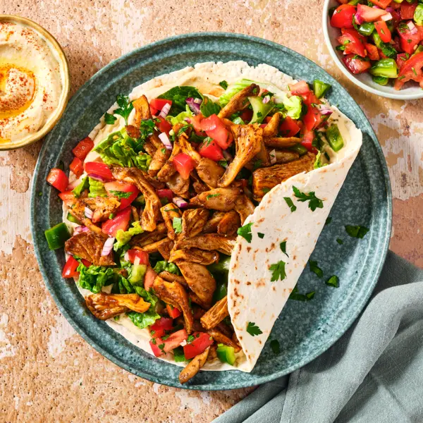 Shawarma-Wraps mit Austernpilzen und Paprika-Salat