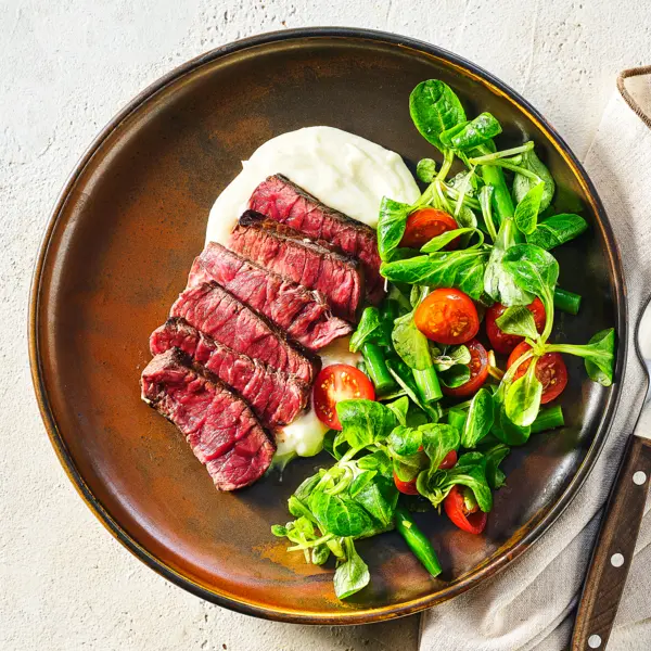 Steak mit Blumenkohlpüree