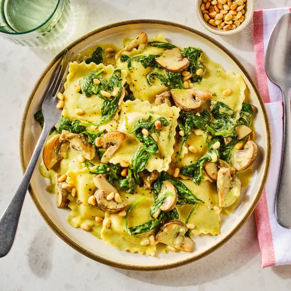 Cremige Champignon-Spinat-Ravioli