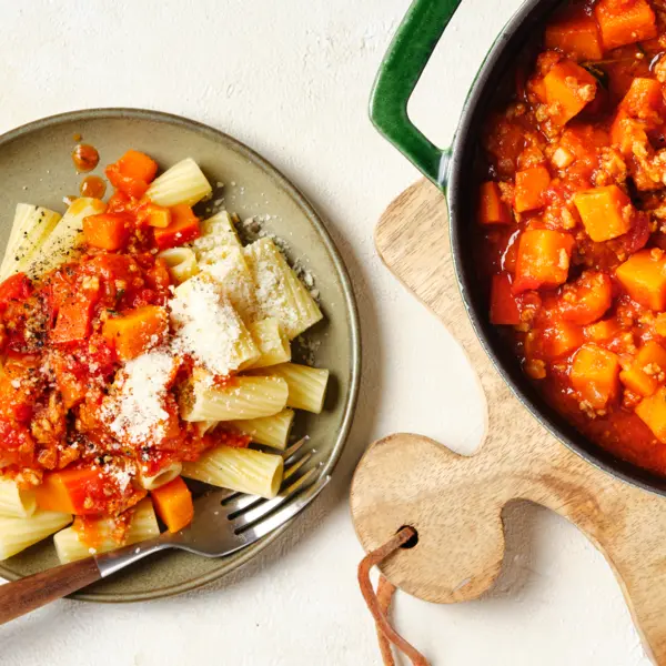 Pasta mit Kürbis-Bolognese