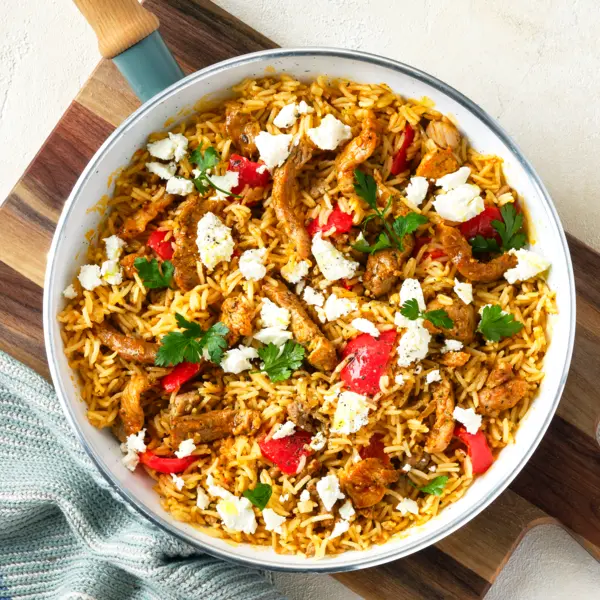 Gyros-Reispfanne mit Feta