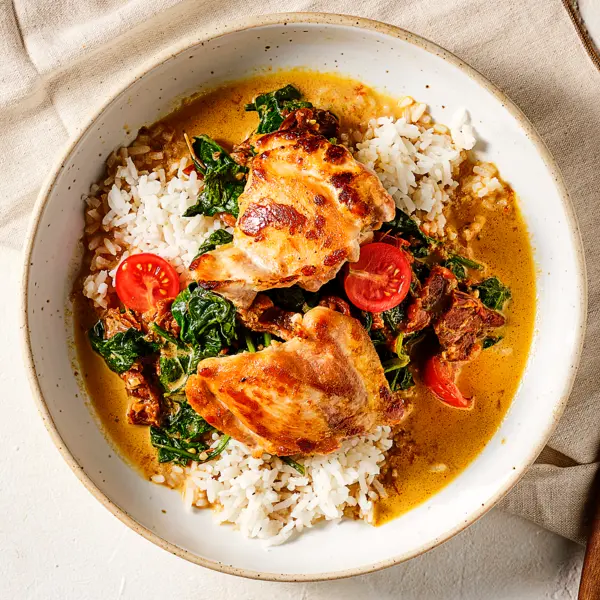 Cremiger Hähncheneintopf mit Reis