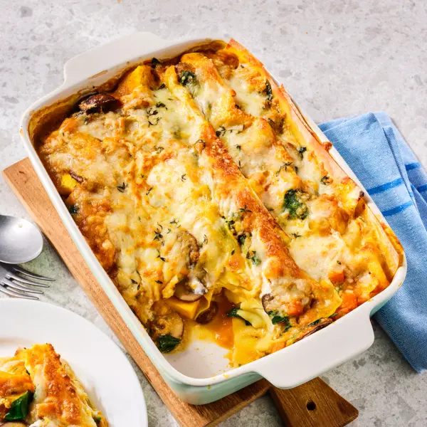 One Pot Kürbis-Lasagne mit Ricotta und Spinat