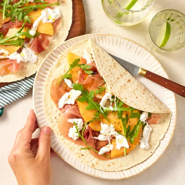 Wraps mit Parmaschinken und Melone