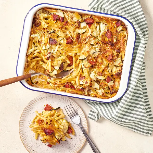 Pasta-Zucchini-Auflauf mit Chorizo