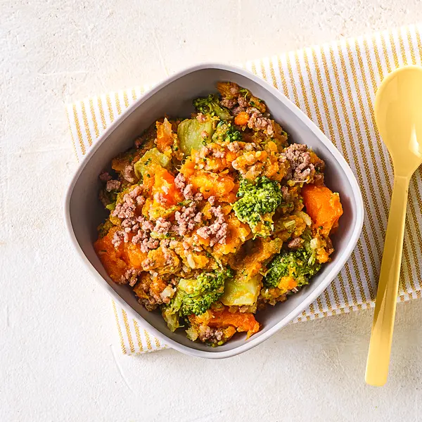 Süßkartoffel mit Broccoli und Hackfleisch