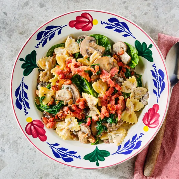 Cremige Pilz-Pasta mit Speck