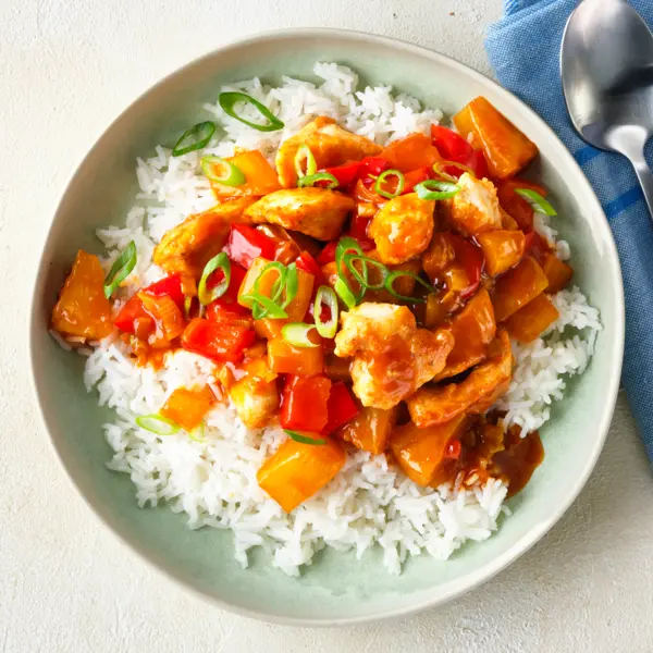 Hähnchen süß-sauer mit Reis