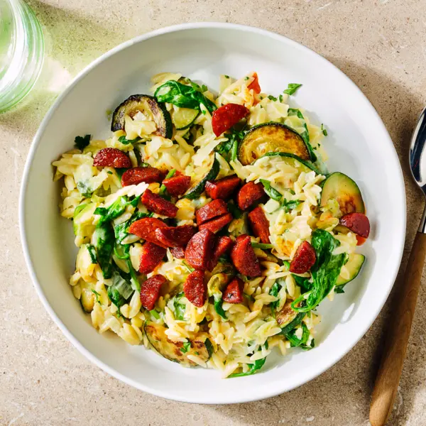 Cremige Lauch-Kritharaki mit Chorizo