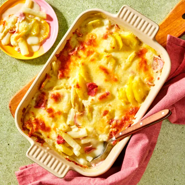 Spargel-Schinken-Gratin