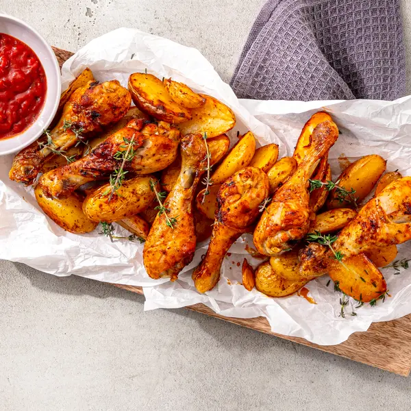 Hähnchen-Drumsticks mit Kartoffelwedges