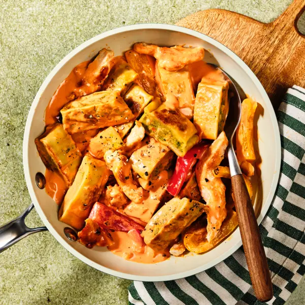 Paprika-Hähnchen-Maultaschen