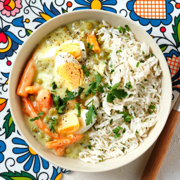 Eier-Frikassee mit Reis