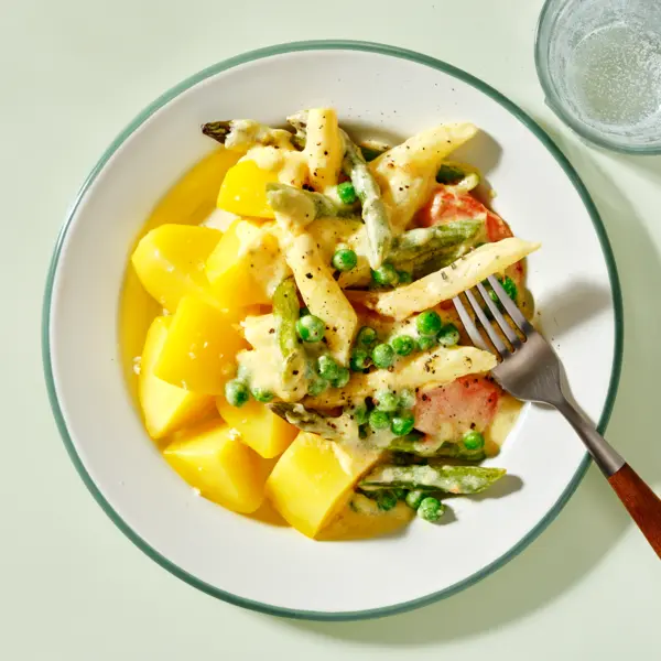 Spargel-Ragout mit Salzkartoffeln