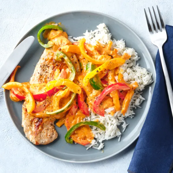 Paprikaschnitzel mit Reis