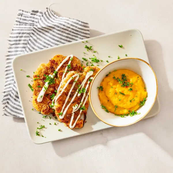 Blumenkohl-Schnitzel mit Polenta