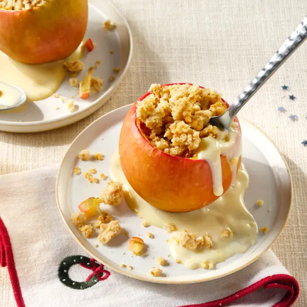 Bratapfel-Crumble mit Vanillesoße