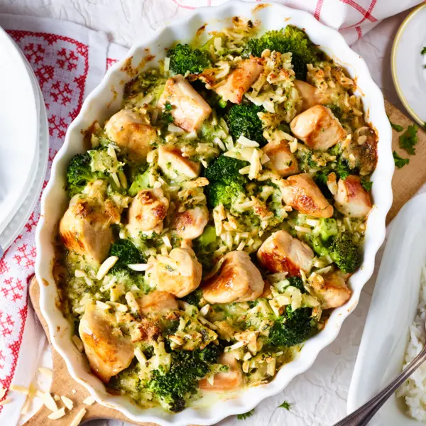 Hähnchen-Sahne-Auflauf mit Reis