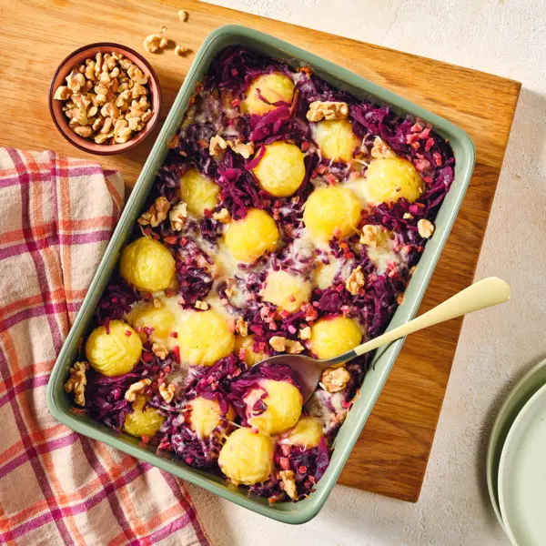 Rotkohl-Knödel-Auflauf